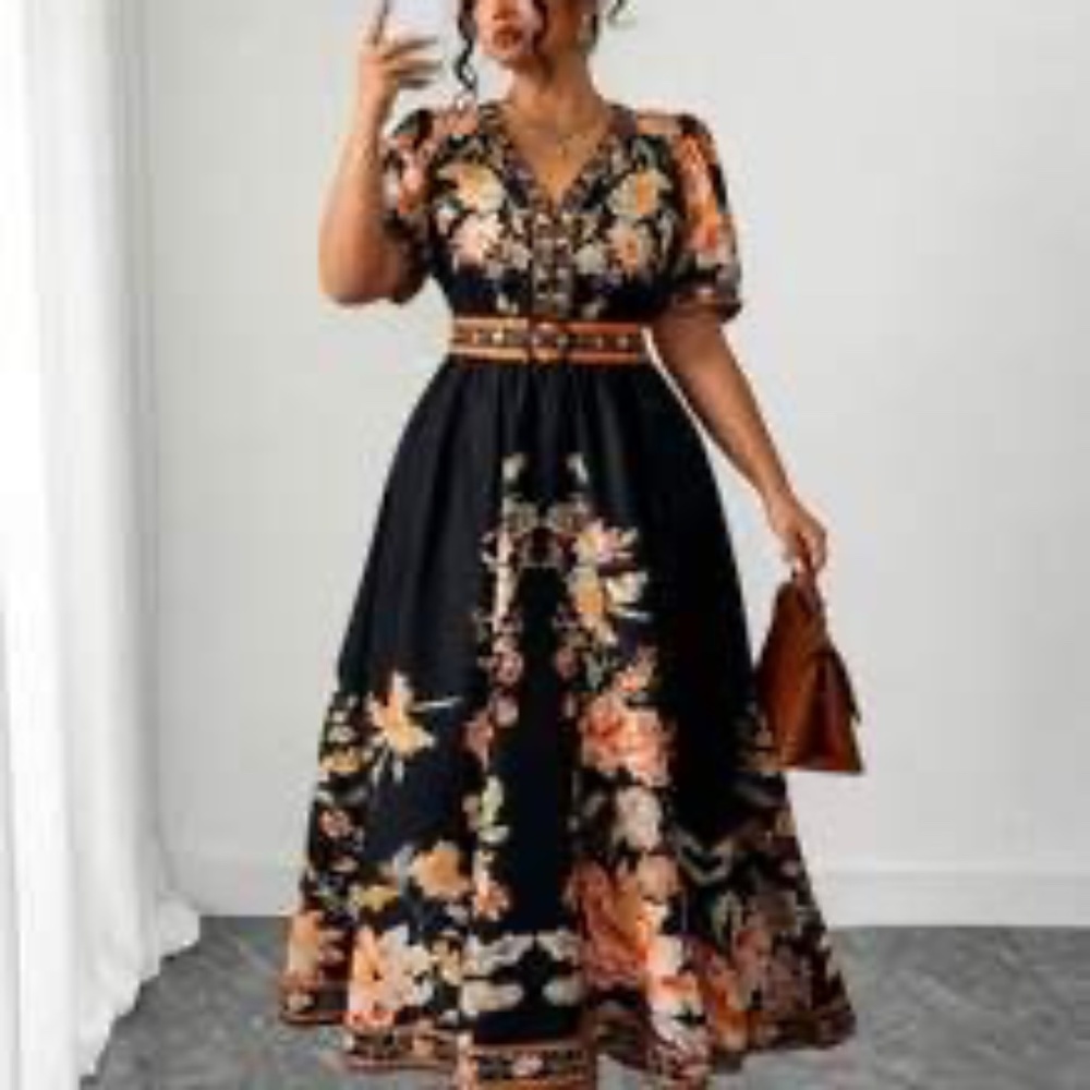 Plus Size Women's  Cinched Waist V-Neck Cap Sleeve Dress, Spring/Summer